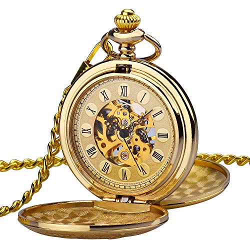 Reloj de Bolsillo Zeiger Reloj Steampunk Reloj Hombre mecanica Doble Retro Reloj Colgante Estilo de Cobre del Reloj de Bolsillo esquelético mecánico Dore un Bolsillo de los Hombres w347