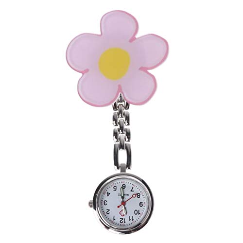Reloj de broche duradero Floral flor de la enfermera de relojes de moda relojes de bolsillo de la caída clip 3D Ronda de época acrílico portátil Enfermero Doctor Paramédico Médico ( Color : Silver )