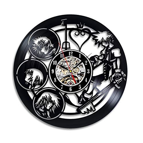 Reloj de pared con diseño de disco de vinilo del cómic Kingdom Hearts – Decora tu hogar con arte moderno de la historia Kingdom Hearts – El mejor regalo para él y ella, novia o novio
