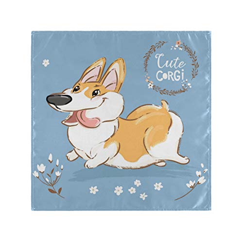 Satin Napkins Set of 6, Excited Corgi Dog Run Tongue out Poster Vector,Square Printed Party & Dinner Cloth Napkins,20" X 20"