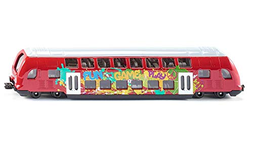 siku 1791 Tren de dos plantas, Diseño grafiti, Compatible con otros juguetes siku, 1:87, Metal/Plástico, Rojo