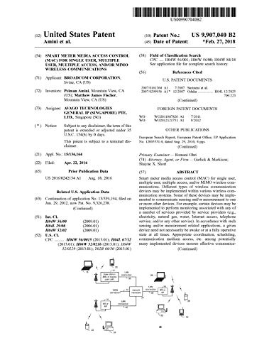 Smart meter media access control (MAC) for single user, multiple user, multiple access, and/or MIMO wireless communications: United States Patent 9907040 (English Edition)