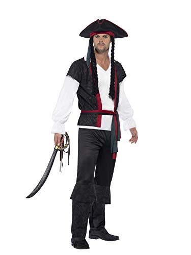 Smiffy'S 45492M Disfraz De Capitán Pirata Con Parte De Arriba Y Pantalón, Negro, M - Tamaño 38"-40"