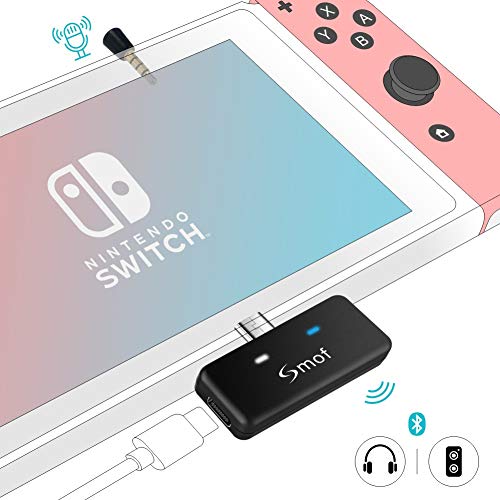 Smof Transmisor de audio Bluetooth para Nintendo Switch, Adaptador Bluetooth con aptX de Baja Latencia Compatible con AirPods PS4 Bose Sony y Auriculares, Compatible con Dos Dispositivos
