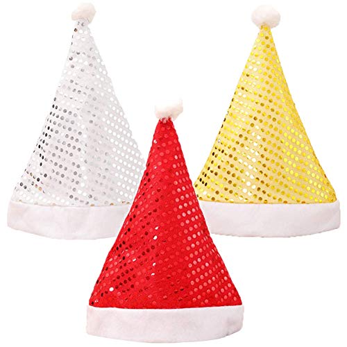 Sombrero de la Navidad con Lentejuelas, LLMZ 3 Piezas Sombrero de la Navidad con Lentejuelas para Adultos Sombrero De La Navidad Usado para Gorro Navideño para Fiesta de Navidad y Año Nuevo, 36x28cm