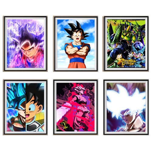 SSJ Super Saiyan de Ultra Blue Dragon Ball Goku Cell Colorido Anime Fan Art Collection Premium Canvas Art Prints para decoración de habitación de dormitorio, juego de 6, sin marco