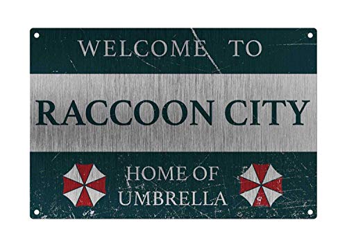 Tarfy Personalized Resident Welcome to Raccoon City of Umberella Style Retro Vintage Cartel de Chapa Decoración Bar Café Café Té de la Tarde Barbacoa Tienda