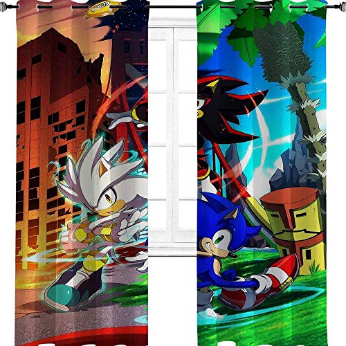 The Hedgehog Sonic Adventure - Cortina de ventana con ojales, aislada térmicamente, para sala de estar, poliéster, multicolor, 2 panel(48"W x 120"L W123cmxL305cm)