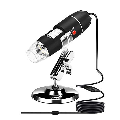 Tiamu Microscopio digital USB 40X-1000X, cámara endoscópica de aumento con 8 LED para niños, compatible con Win XP/Windows 7/Vista