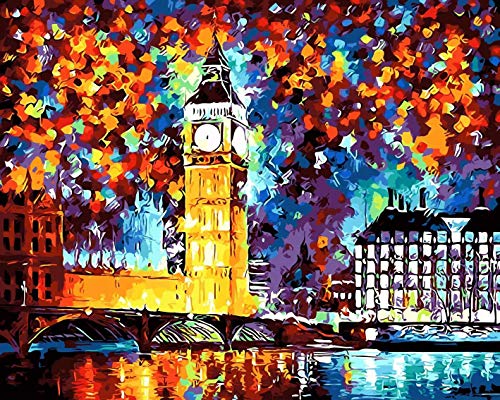 Toudorp Pintura al óleo de bricolaje por kits de números Paisaje, pintura al óleo de lienzo por números decoración de la casa 40 * 50 cm - Big Ben de Londres sin marco