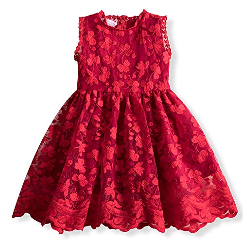 TTYAOVO Vestido de Princesa con Encaje para Niñas Vestido de Fiesta Vintage sin Mangas para Niñas de 6-7 años(Talla 140) 652 Rojo