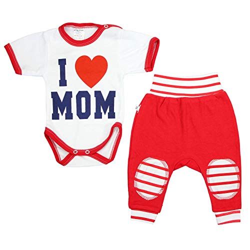 TupTam Conjunto para Bebé Pantalones Body con Estampado, I Love Mamá Rojo, 62