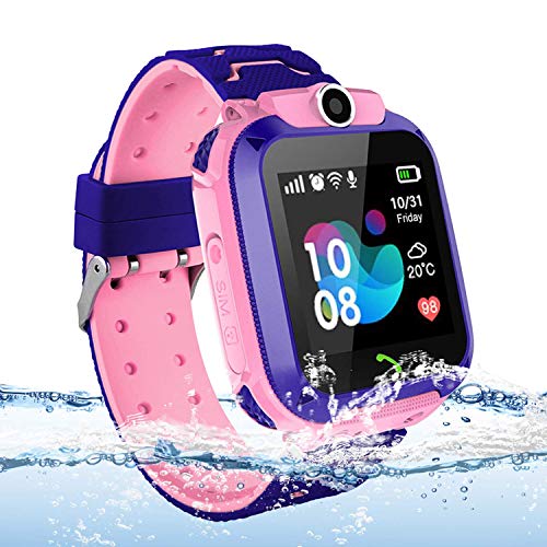 Vannico Localizador GPS Niños, Reloj GPS Niños Localizador Con SOS Anti-Lost Alarm Para Tarjeta Pantalla Táctil Smartwatch Para 3-12 Años De Edad Regalo De Cumpleaños Niños Niñas (Pink)