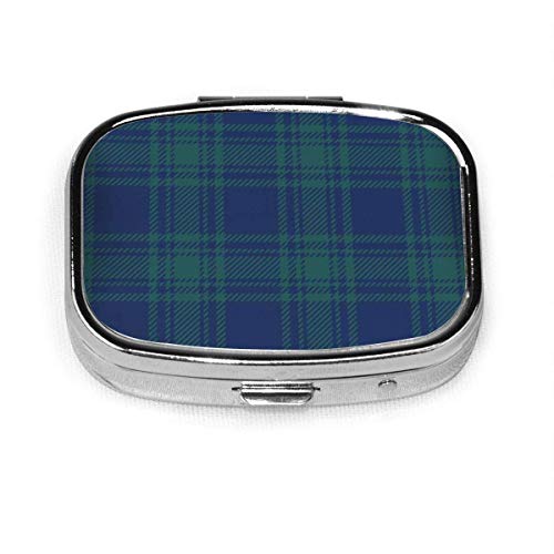 Verde azul tartán tartán escocés abstracto personalizado moda plata cuadrado pastillero medicina tableta titular billetera organizador Ca