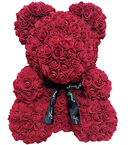 WANGSCANIS Oso de Peluche de Rosas Regalo para Novia Esposa Amor con Rosas Artificiales Oso Floral para Día de San Valentín Aniversario Cumpleaños (Vino tinto, 37cm)