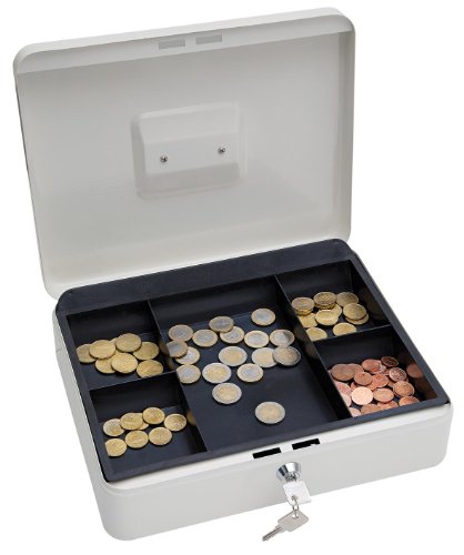 Wedo 145400X - Caja metálica para dinero (2 llaves, soporte para monedas desprendible, acero soldado, 30 x 24 x 9 cm), color blanco