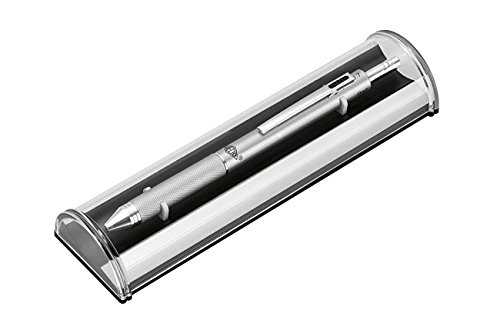 WEDO 256326 - Bolígrafo 4 en 1 con lápiz 0,7 mm, longitud 14,8 cm, mecanismo de presión, en caja de plástico, latón, color plateado