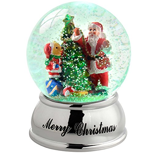 WeRChristmas – Figura de Bola de Nieve de árbol de Papá Noel, Oso Cambia de Color de Navidad, de plástico, 10 cm, Multicolor