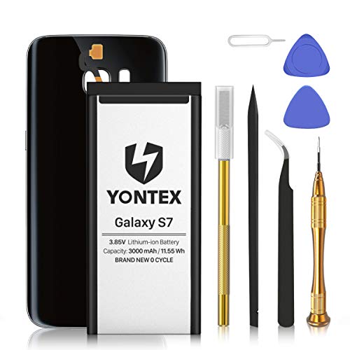 YONTEX Batería para Samsung S7 con kit de reparación y carcasa de cristal de repuesto (negro) SM-G930 EB-BG930ABE Batería de repuesto de polímero de litio
