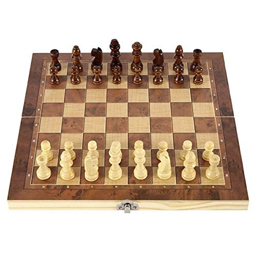 YUDIZWS Juego de ajedrez, 3 en 1 Tablero de ajedrez Madera, Hecho de Madera en la Caja Plegable,29X29CM