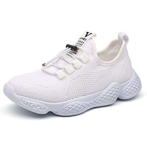 Zapatos Deportivos Infantil Zapatillas Running Niño Sneakers Gimnasia Al Aire Muchachas Calzado Atletismo Ligero Respirable Niña Unisex Blanco 31