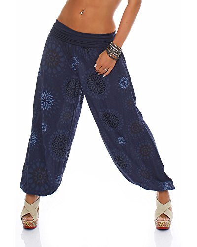 ZARMEXX Pantalones de mujer, bombachos, estilo oriental, de verano, con estampado, para el tiempo libre, talla única azul marino Einheitsgröße