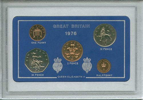 1976 Vintage GB Great Britain British Coin Birth Year Retro Gift Set (42nd Birthday Present or Wedding Anniversary)