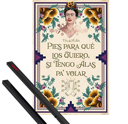 1art1 Frida Kahlo Póster (91x61 cm) Pies para Que Los Quiero, Si Tengo Alas Pa Volar Y 1 Lote De 2 Varillas Negras