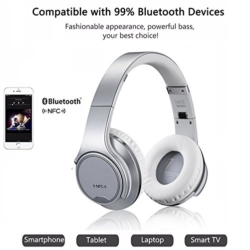 2 in 1 [ Headphone + Speaker ] Bluetooth Wireless Headphone Headset with Flip out Speakers, Ditmo®, and FM Radio + Micro SD Card for iPhone iPad Samsung Android - MH1 (Silver)