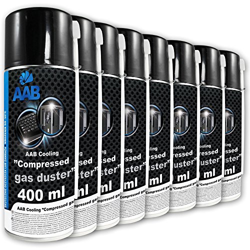 8 x AAB Spray de Aire Comprimido 400ml para Limpiar Teclados, Ordenadores, Cámaras, Impresoras y Otros Equipos Eléctricos, Efectividad Limpieza sin CFC's, Eliminación de Polvo, Limpiar PC