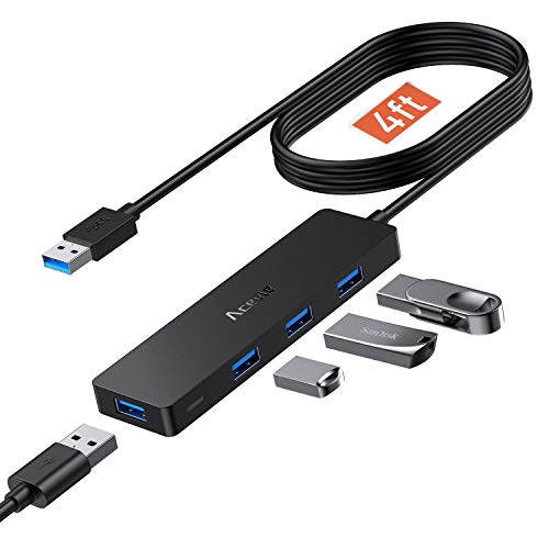 Aceele USB HUB 3.0, Hub de datos USB de 4 puertos, ultrafino, compatible con Mac Pro/Mini, Microsoft Surface Serie, Surface Pro 2017, Nintendo Wii, XPS, Notebook PC, Mobile HDD y otros