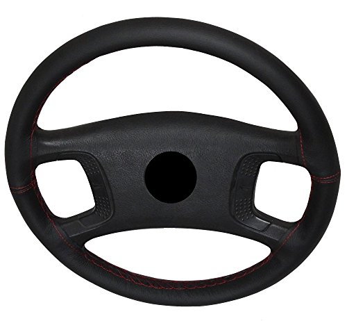 AERZETIX: Cubre Volante en Cuero Piel Genuina. con Aguja e Hilo. Tamano M. para diametro 37-40 cm. Cuero: Color Negro. Hilo: Color Rojo.