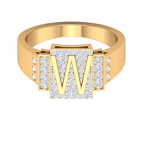 Anillo de compromiso único, anillo inicial personalizado, anillo de alfabeto W, anillo de diamante HI-SI 1/2 CT, anillo de boda, anillo de carta, regalo para esposa, 14K Oro amarillo, Size:EU 53
