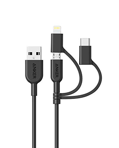 Anker PowerLine II 3 en 1 Cable , Lightning / Tipo C / Cable Micro USB para iPhone, iPad, Huawei, HTC, LG, Samsung Galaxy, Sony Xperia, Smartphones Android y más (0.9 m)