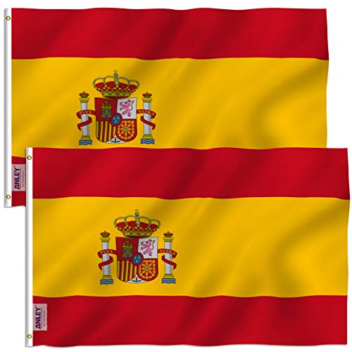 Anley Pack de 2 Fly Breeze Bandera de España de 3x5 pies - Color Vivo y Resistente a la decoloración UV - Encabezado de Lona y Doble Costura - Banderas Nacionales españolas Poliéster