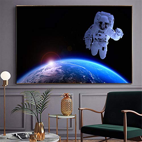BailongXiao Astronauta Cartel Tierra Colorido Nebulosa Espacio Planeta Universo Galaxia Pintura decoración Moderna hogar,Pintura sin Marco,30X45cm