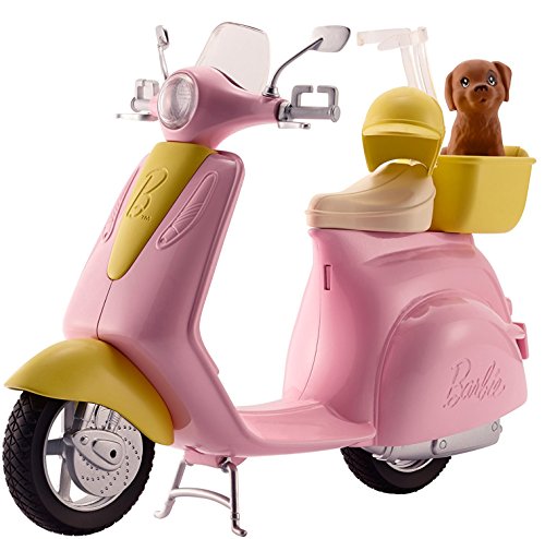 Barbie Moto Scooter rosa de muñeca y perrito (Mattel DVX56)