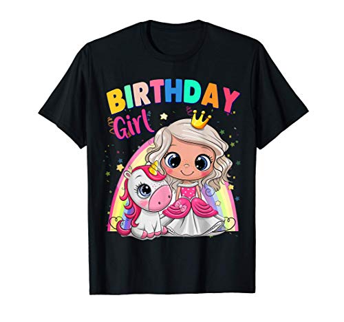 Birthday Girl Gifts Cute Princess and Unicorn Birthday Party Camiseta