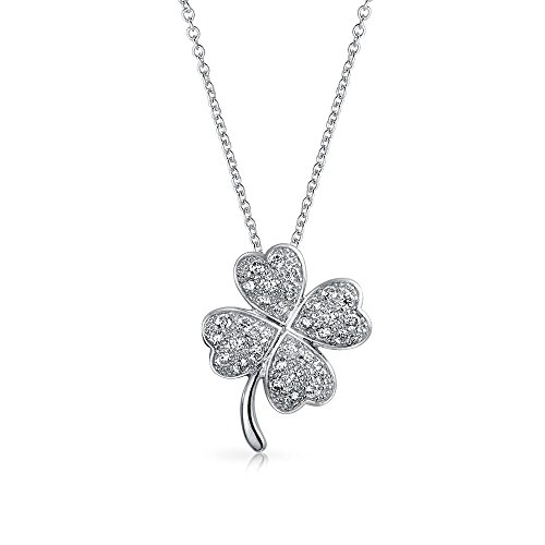 Bling Jewelry El Trébol Irlandés Suerte Colgante Collar De Trébol De Cuatro Hojas para La Mujer Adolescente 925 Plata De Ley 925