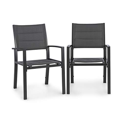 blumfeldt Torremolinos sillas de Exteriores - 2 Unidades, Estructura de Aluminio, ComfortMesh, Asiento de 40 x 43 cm, Hidrófugo, Acolchado ClassicComfort, Gris Oscuro