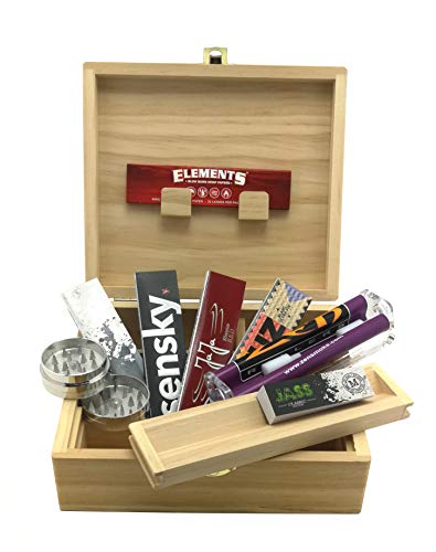 Caja de almacenamiento XL para fumadores + accesorios (rodillo cónico, hojas delgadas, puntas y grinder metal)