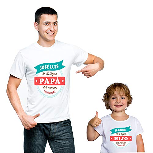 Calledelregalo Regalo Personalizado para Padres e Hijos: Pack de Dos Camisetas 'Mejor Padre y Mejor Hijo' Personalizadas con Sus Nombres