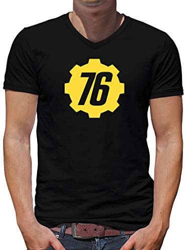 Camiseta de manga corta para hombre con cuello en V de TShirt-People Vault 76 Tec Negro M