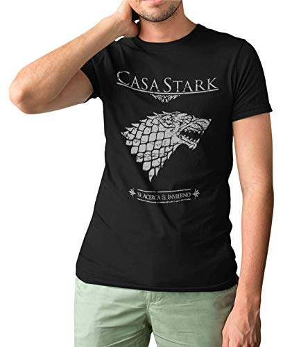 Camisetas La Colmena 162- Parodia Casa Stark (Negra,L)