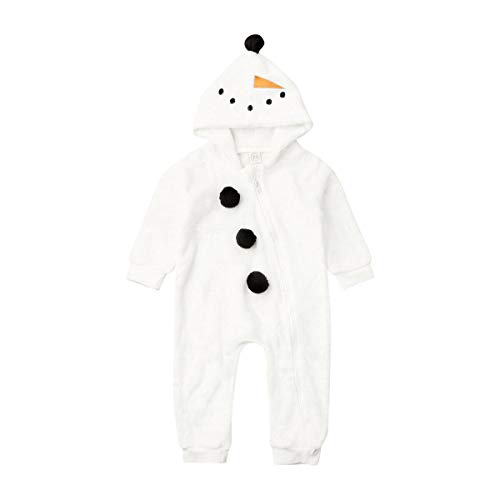 Carolilly Pijama de una pieza para niño recién nacido, disfraz de Navidad para niña, muñeco de nieve, mono con capucha, ropa cálida de 0 a 3 años Bianco 0-6 meses