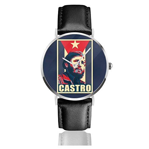 Castro Propaganda Poster Relojes Reloj de Cuero de Cuarzo con Correa de Cuero Negro para Regalo de colección