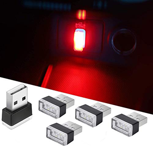 CTRICALVER 5 mini luces USB para automóvil, luces interiores universales USB inalámbricas, luces interiores LED portátiles, se pueden usar en automóviles, computadoras portátiles (rojo)