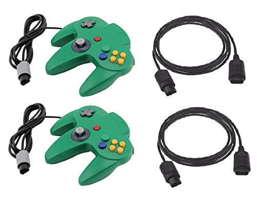 DARLINGTON & Sohns 2 - Mando verde para Nintendo 64 N64 Joystick verde Gamepad Joypad + alargador Extansion Extension Cable Gamepad