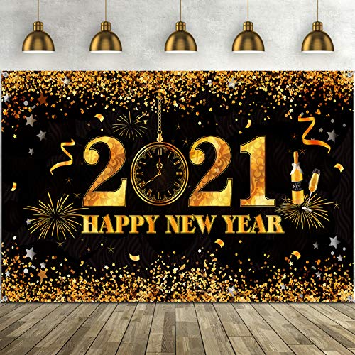 Decoración de Fiesta de Happy New Year, Fondo de Happy New Year 2021, Bandera Fondo de Fotografía de Cuenta Regresiva de Esfera de Reloj de Bolsillo de 2020 de Borde de Estrellas de Brillo Dorado