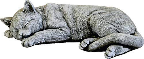 DEGARDEN Figura de Gato Decorativa para Jardín o Exterior Hecho de hormigón-Piedra Peso 5 kg | Figura Gato Grande de 40cm. de Largo, Color Ceniza